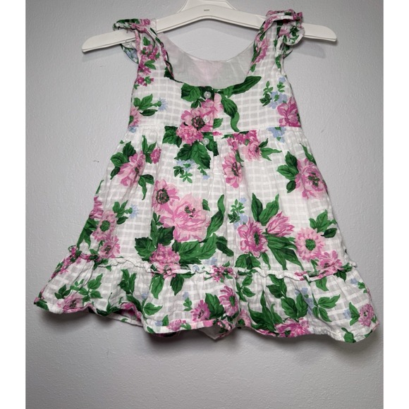 Janie and Jack Girls Floral Grid Ruffle Dress Size 3 Pink White Green - Picture 3 of 4